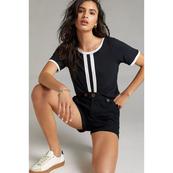 Maeve by‎ Anthro Colorblocked V-Back Black White Top Size XS - Picture 2 of 11